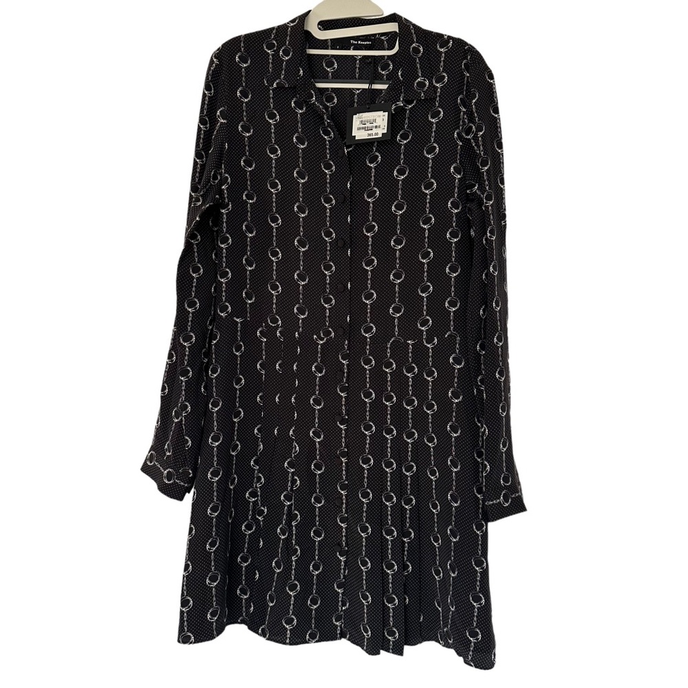 The Kooples handcuffs on silk‎ Black White Pleated Dress Size 3 / US Size L